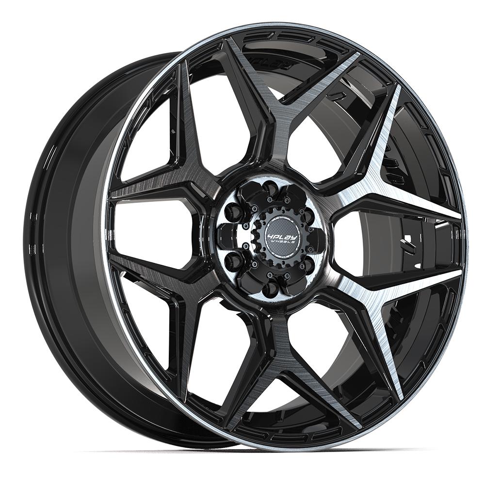 4P06 22x9 Gloss Black w/ Brushed Face & Tinted Clear WHEELS