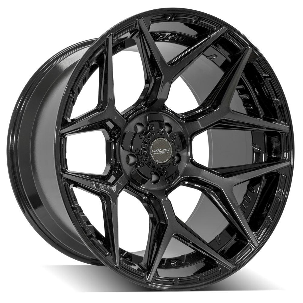 4P06 22x12 Gloss Black w/ Brushed Face & Tinted Clear WHEELS