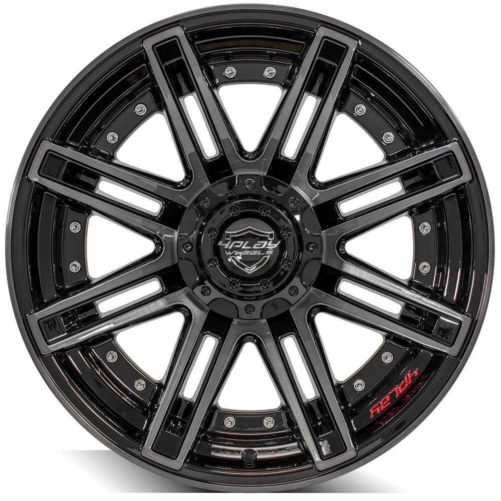 4P08 20x10 Gloss Black w/ Brushed Face & Tinted Clear WHEELS