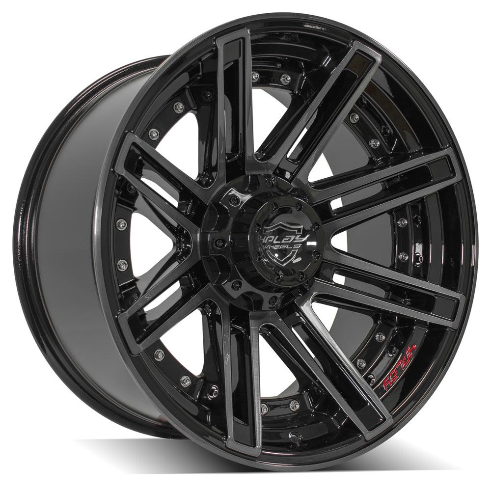 4P08 20x10 Gloss Black w/ Brushed Face & Tinted Clear WHEELS