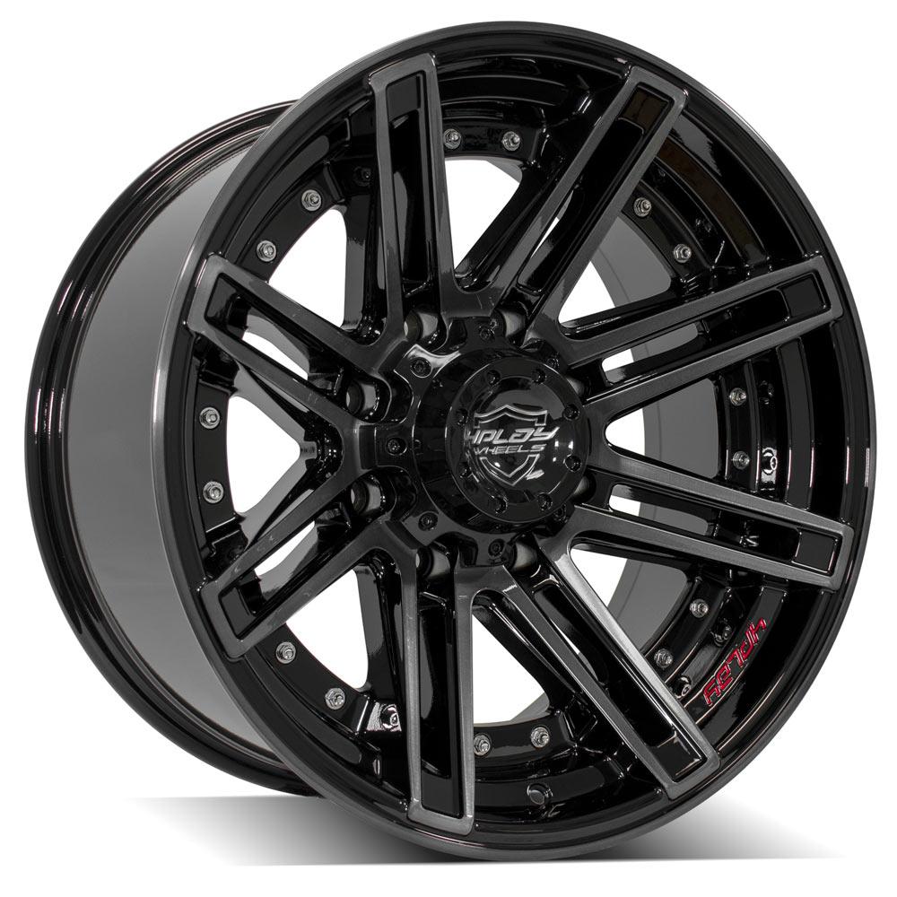 4P08 20x10 Gloss Black w/ Brushed Face & Tinted Clear WHEELS
