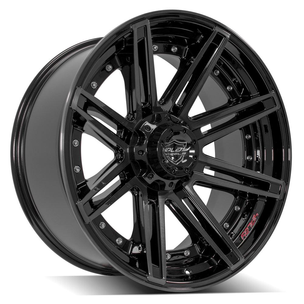 4P08 22x10 Gloss Black w/ Brushed Face & Tinted Clear WHEELS
