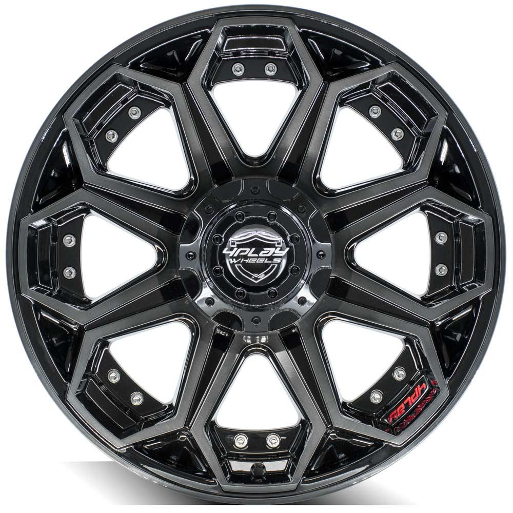 4P80R 20x9 Gloss Black w/ Brushed Face & Tinted Clear WHEELS