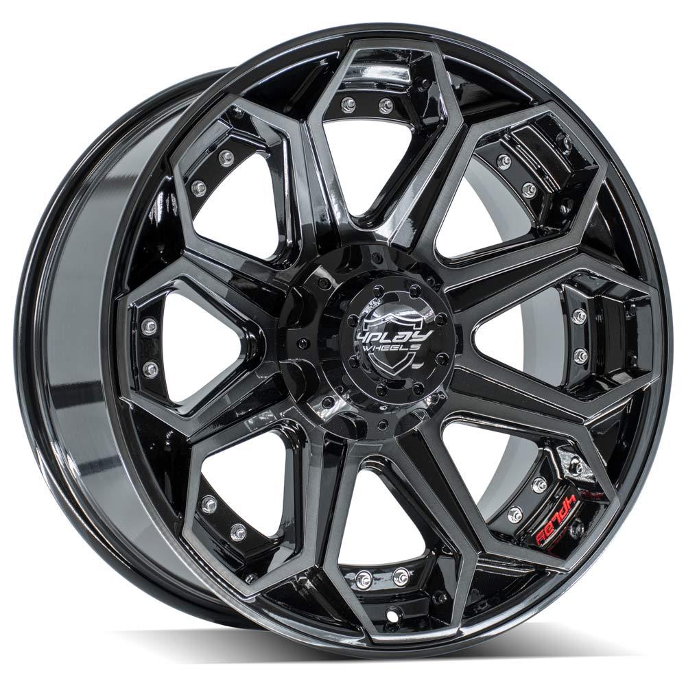 4P80R 20x9 Gloss Black w/ Brushed Face & Tinted Clear WHEELS