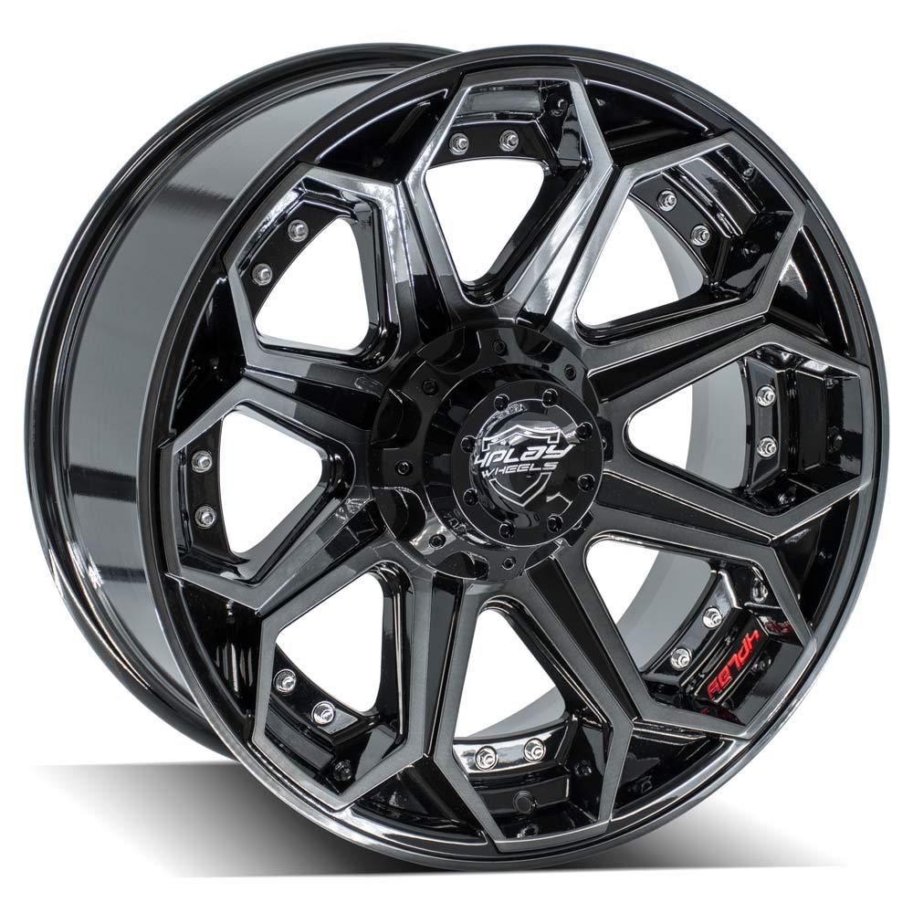 4P80R 20x9 Gloss Black w/ Brushed Face & Tinted Clear WHEELS