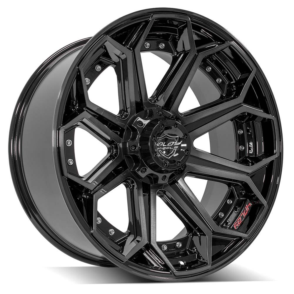 4P80R 22x10 Gloss Black w/ Brushed Face & Tinted Clear WHEELS