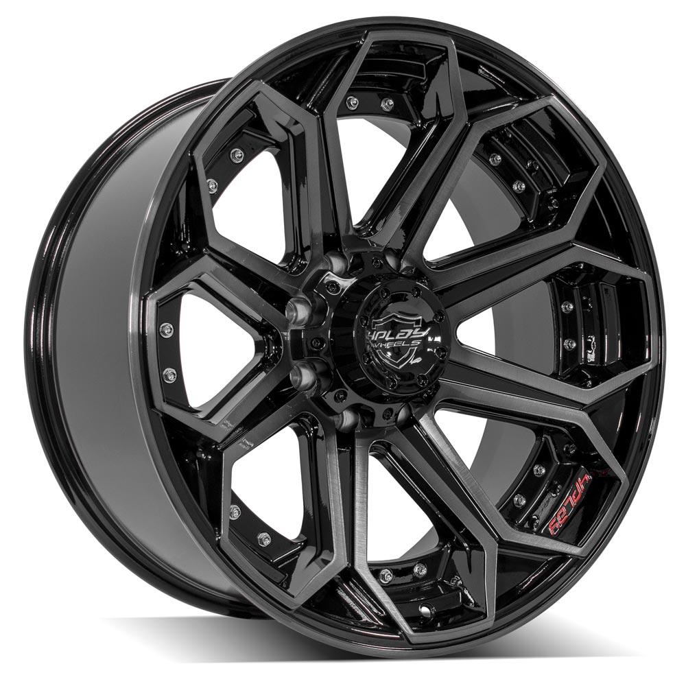 4P80R 22x10 Gloss Black w/ Brushed Face & Tinted Clear WHEELS
