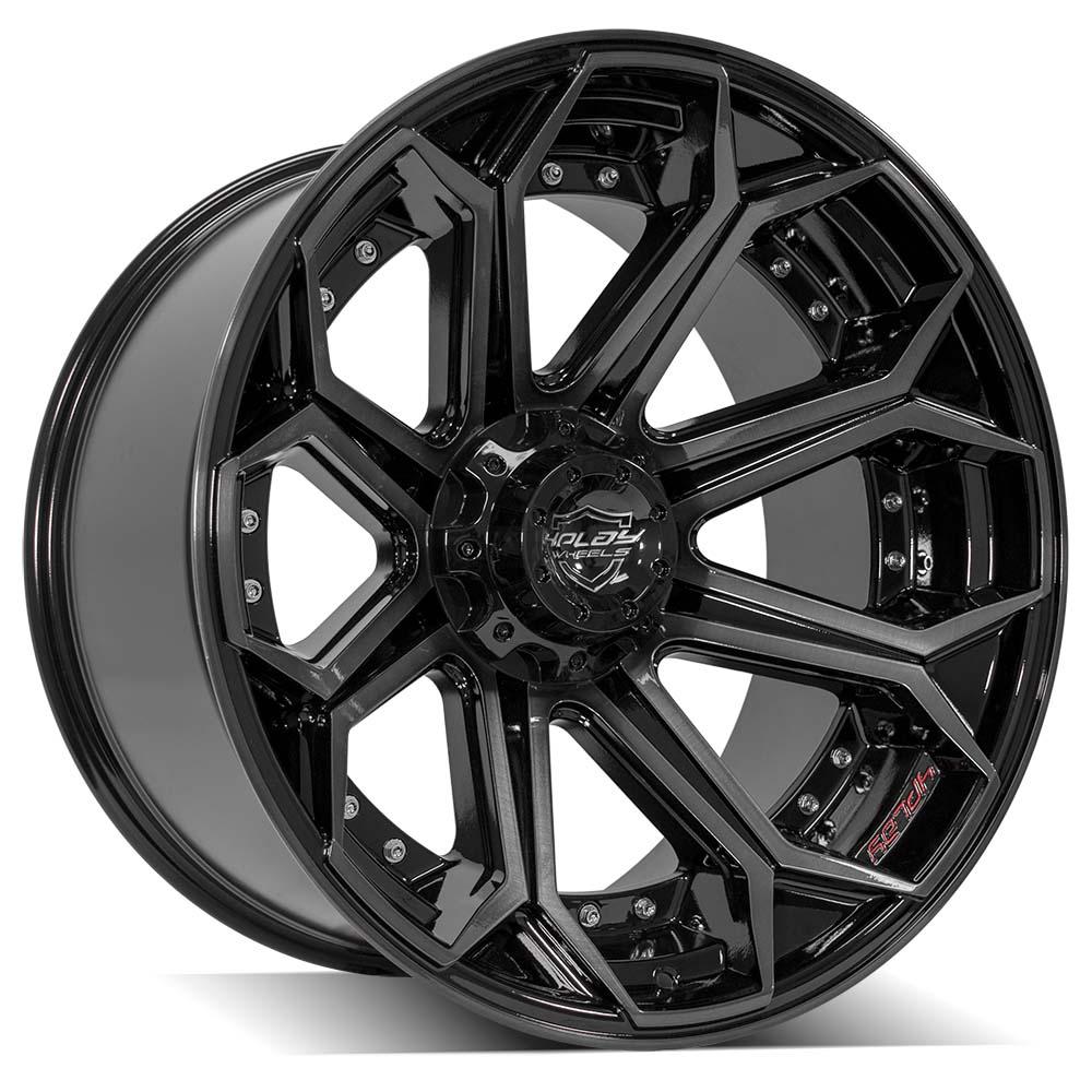 4P80R 22x12 Gloss Black w/ Brushed Face & Tinted Clear WHEELS