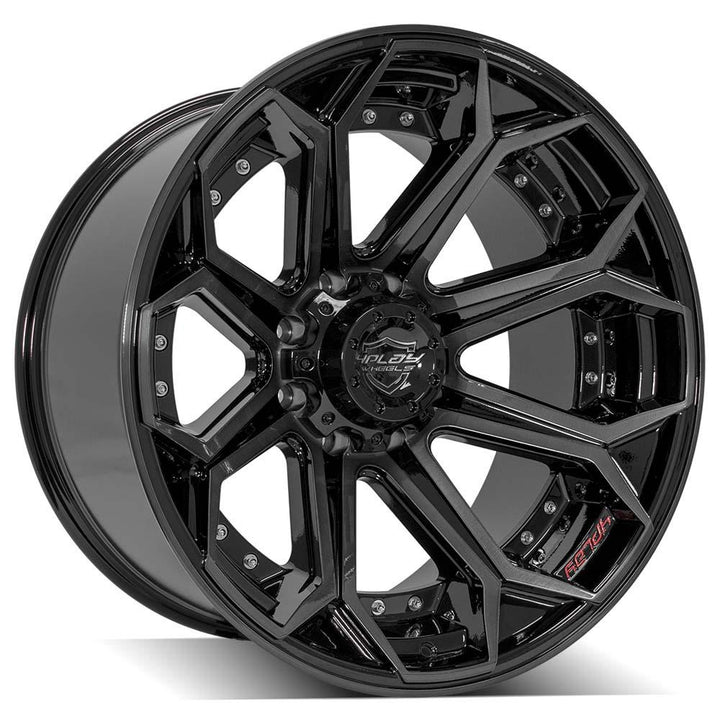 4P80R 22x12 Gloss Black w/ Brushed Face & Tinted Clear WHEELS