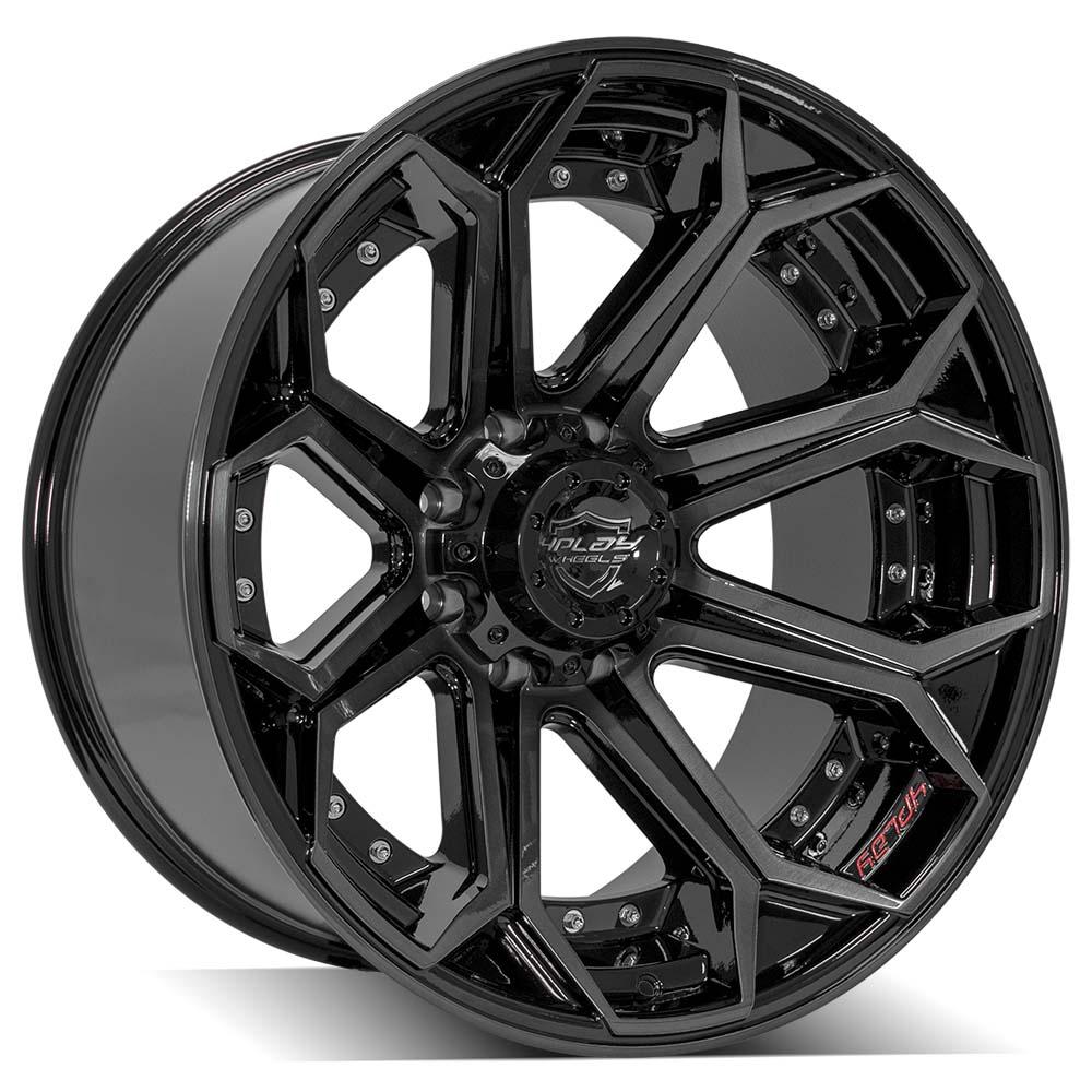 4P80R 22x12 Gloss Black w/ Brushed Face & Tinted Clear WHEELS