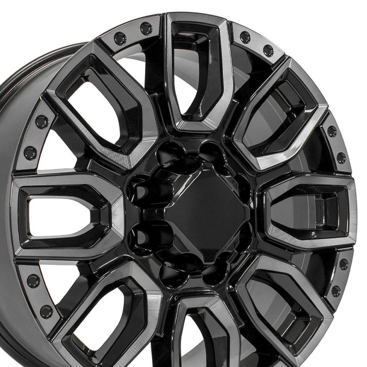 20" Replica CV97A fits GMC Sierra 2500/3500 Black Milled Edge with Tinted Clear