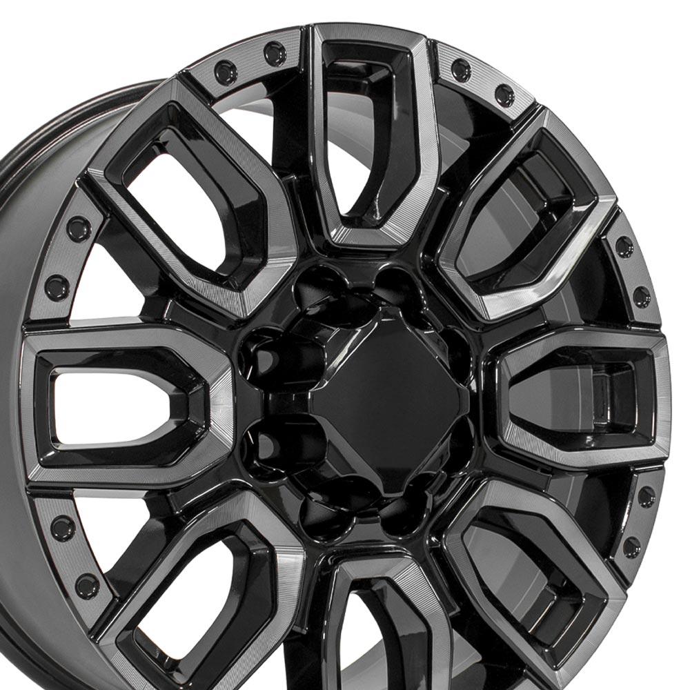 20" Replica CV97B fits GMC Sierra 2500/3500 Black Milled Edge with Tinted Clear