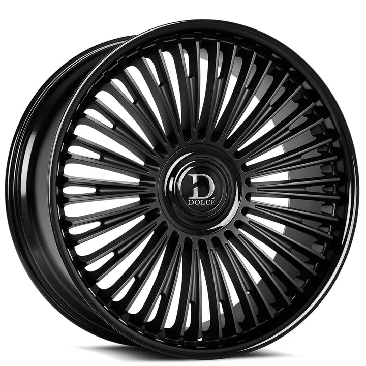 24" Dolce Luxury Wheels Razzo Matte Black Face with Gloss Black Lip Floating Cap Rims