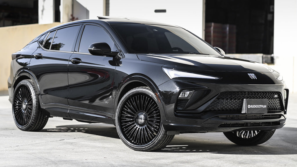 24" Dolce Luxury Wheels Razzo Matte Black Face with Gloss Black Lip Floating Cap Rims