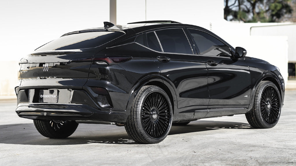24" Dolce Luxury Wheels Razzo Matte Black Face with Gloss Black Lip Floating Cap Rims