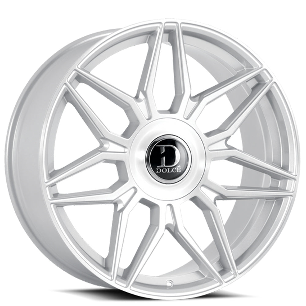 22" Dolce Luxury Wheels Verona Gloss Silver with Brushed Face Floating Cap Rims