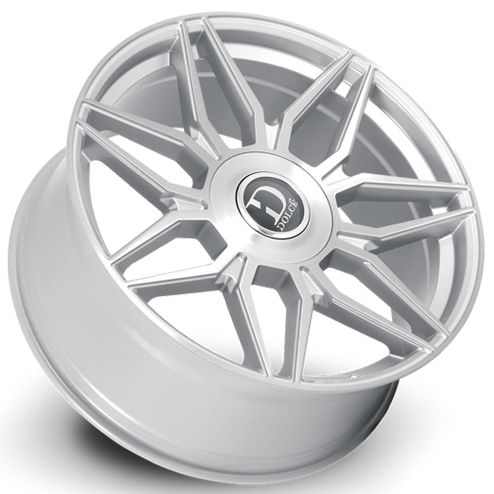 22" Dolce Luxury Wheels Verona Gloss Silver with Brushed Face Floating Cap Rims