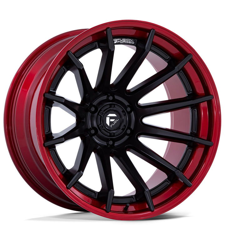 22" Fuel Wheels FC403 Burn Matte Black with Candy Red Lip Off-Road Fusion Forged Rims