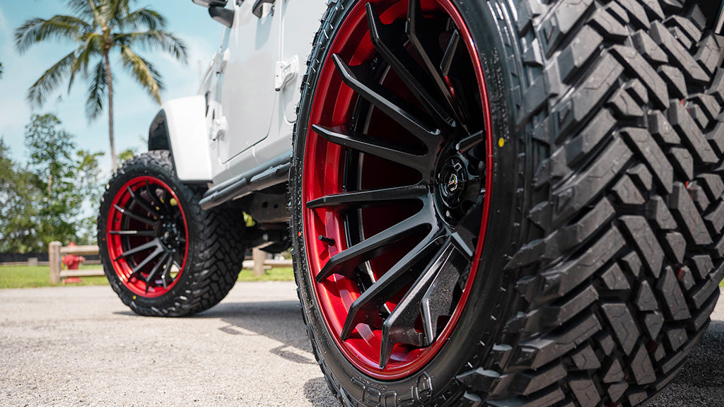 22" Fuel Wheels FC403 Burn Matte Black with Candy Red Lip Off-Road Fusion Forged Rims