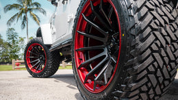 22" Fuel Wheels FC403 Burn Matte Black with Candy Red Lip Off-Road Fusion Forged Rims