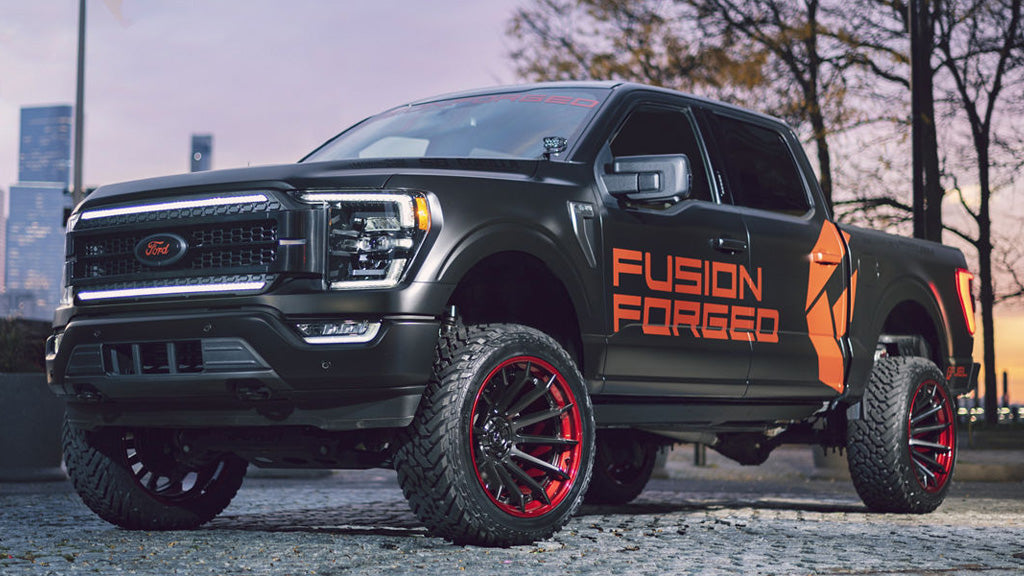 22" Fuel Wheels FC403 Burn Matte Black with Candy Red Lip Off-Road Fusion Forged Rims