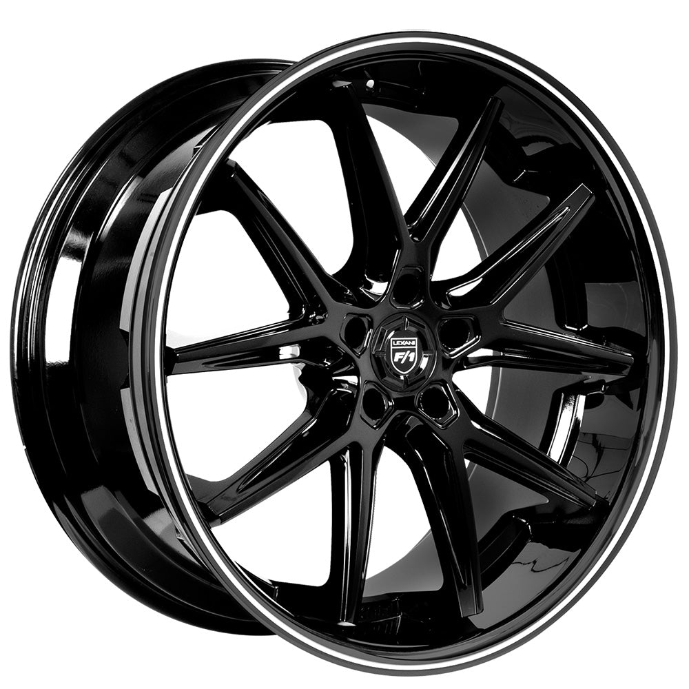 20" Lexani Wheels Circuit Gloss Black with Milled Stripe Rims