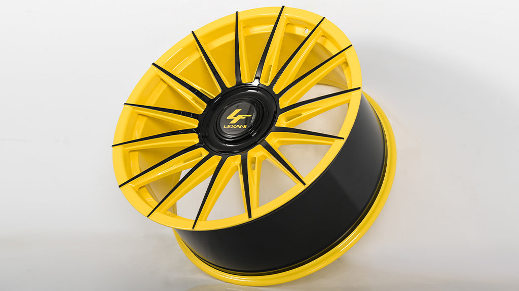 24" Lexani Wheels Lotus-XL Custom Yellow with Gloss Black Accents Rims
