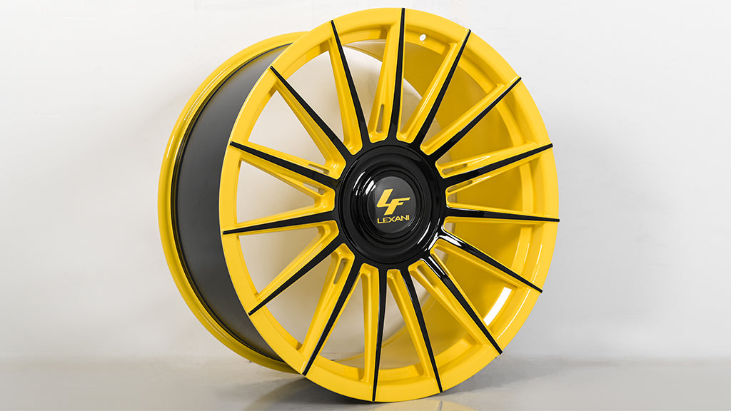 24" Lexani Wheels Lotus-XL Custom Yellow with Gloss Black Accents Rims